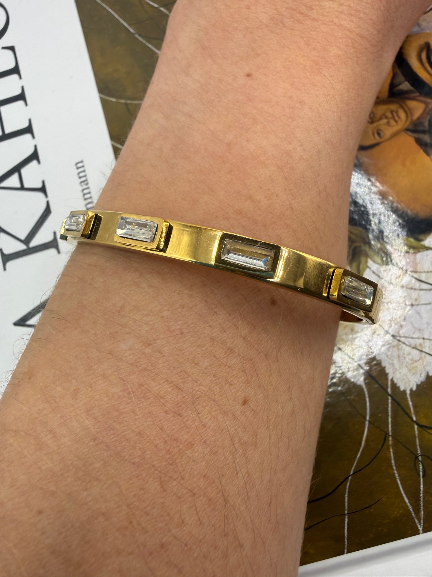 White Zircon Gold Bangle