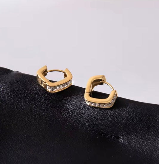 Square Hoop Earrings with Rhinestones