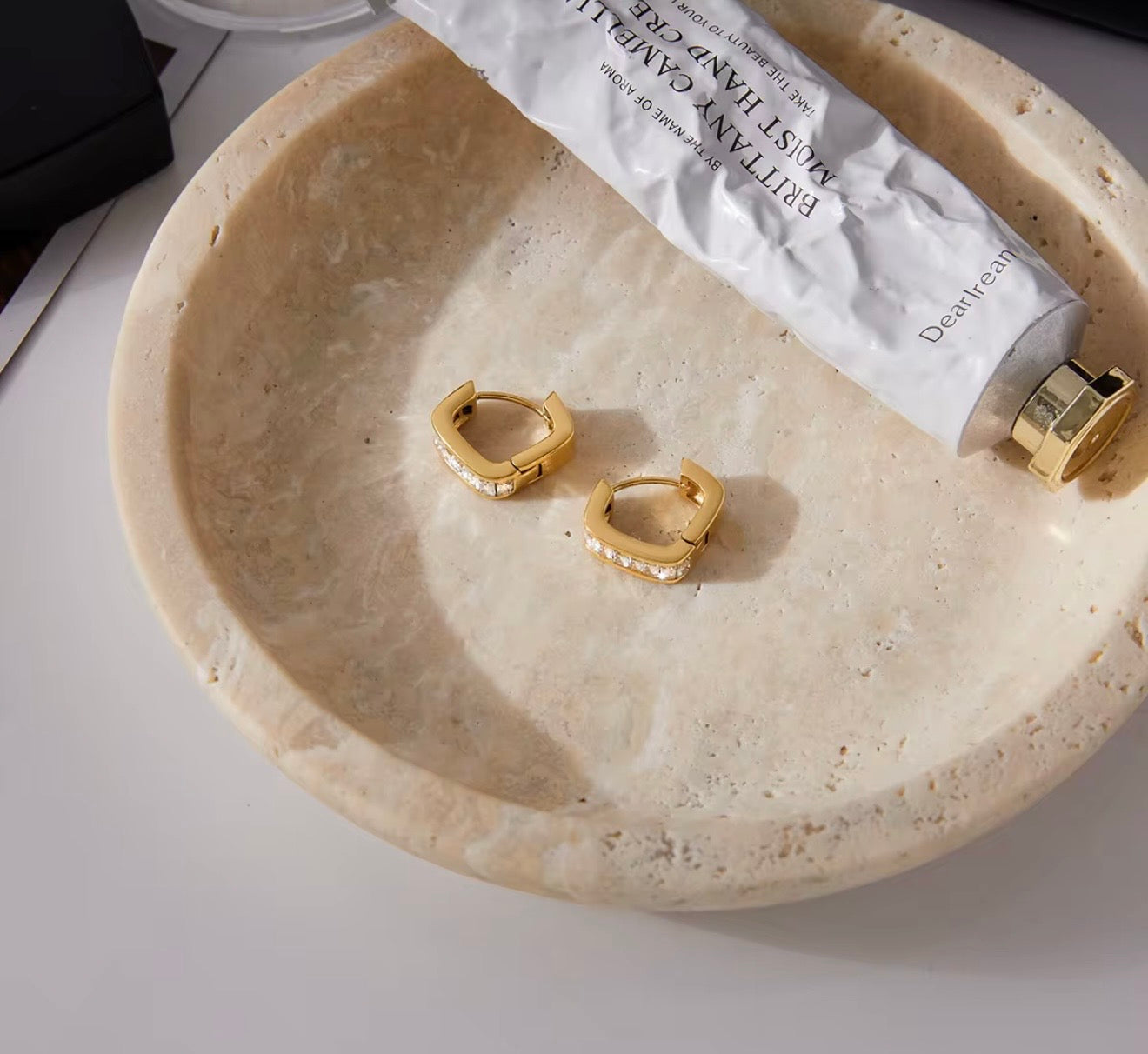 Square Hoop Earrings with Rhinestones