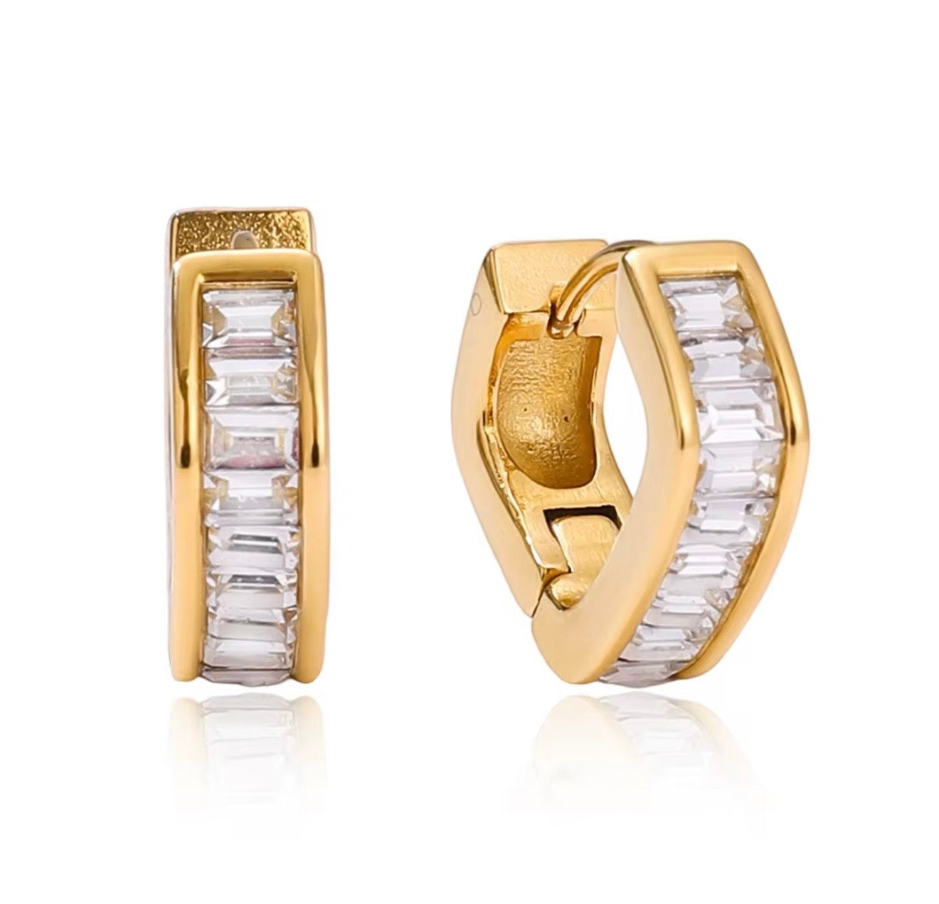 Square Hoop Earrings with Rhinestones