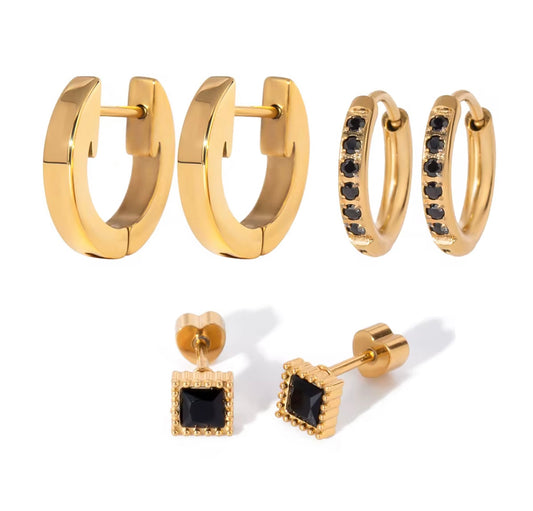 Earring Set with Black Rhinestones