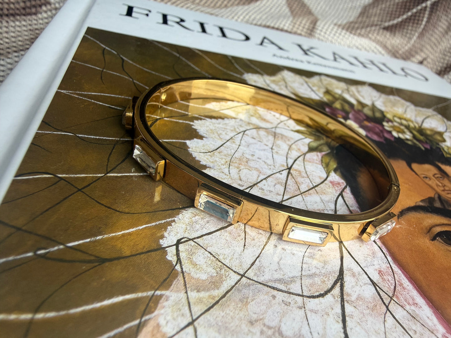 White Zircon Gold Bangle