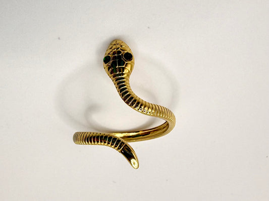 Snake-Style Open Ring with Malachite