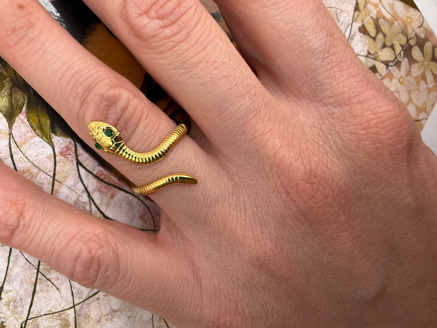 Snake-Style Open Ring with Malachite