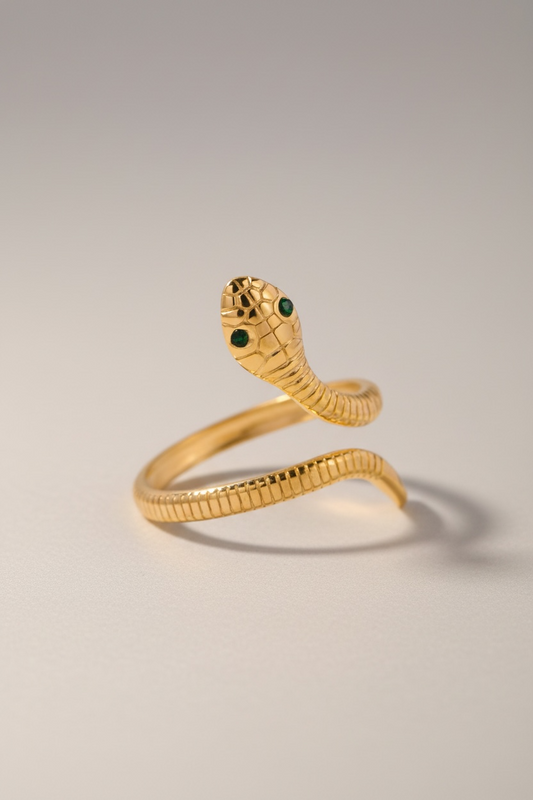 Snake-Style Open Ring with Malachite