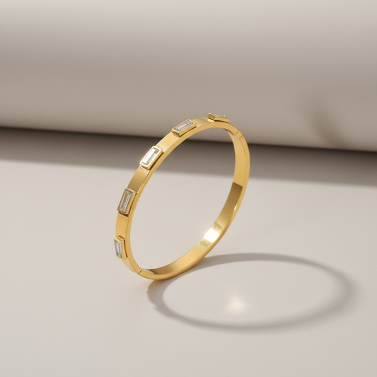 White Zircon Gold Bangle